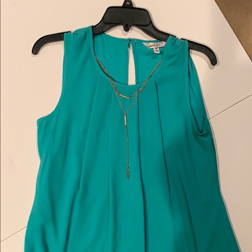 Speechless Teal Dress w/ Gold Chain,Scalloped Edge